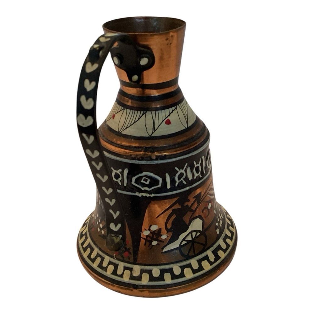 Vintage Handmade Greek Copper Geometric Motif Pitcher Decor - Picture 5 of 5
